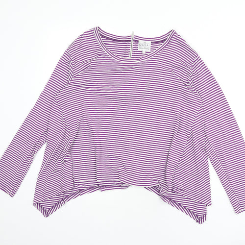 Masai Womens Purple Striped Polyester Basic T-Shirt Size L Round Neck