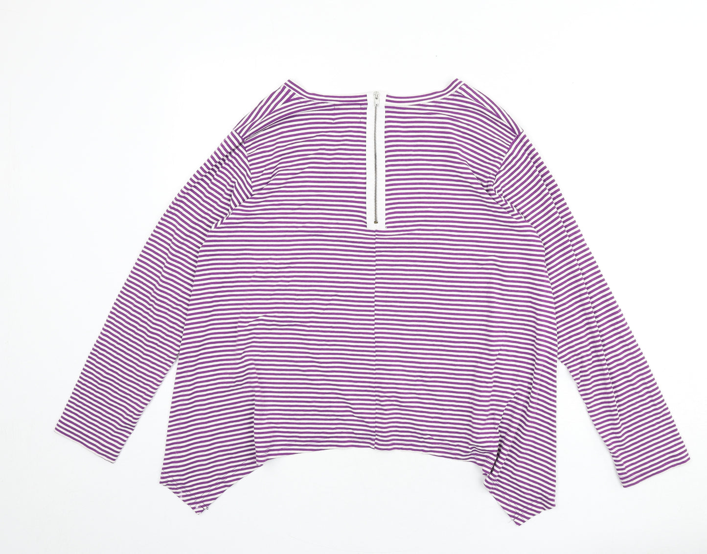 Masai Womens Purple Striped Polyester Basic T-Shirt Size L Round Neck