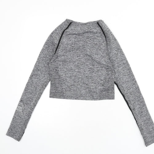 PINK Womens Grey Polyamide Cropped Casual Size S Round Neck Pullover - Thumb Holes