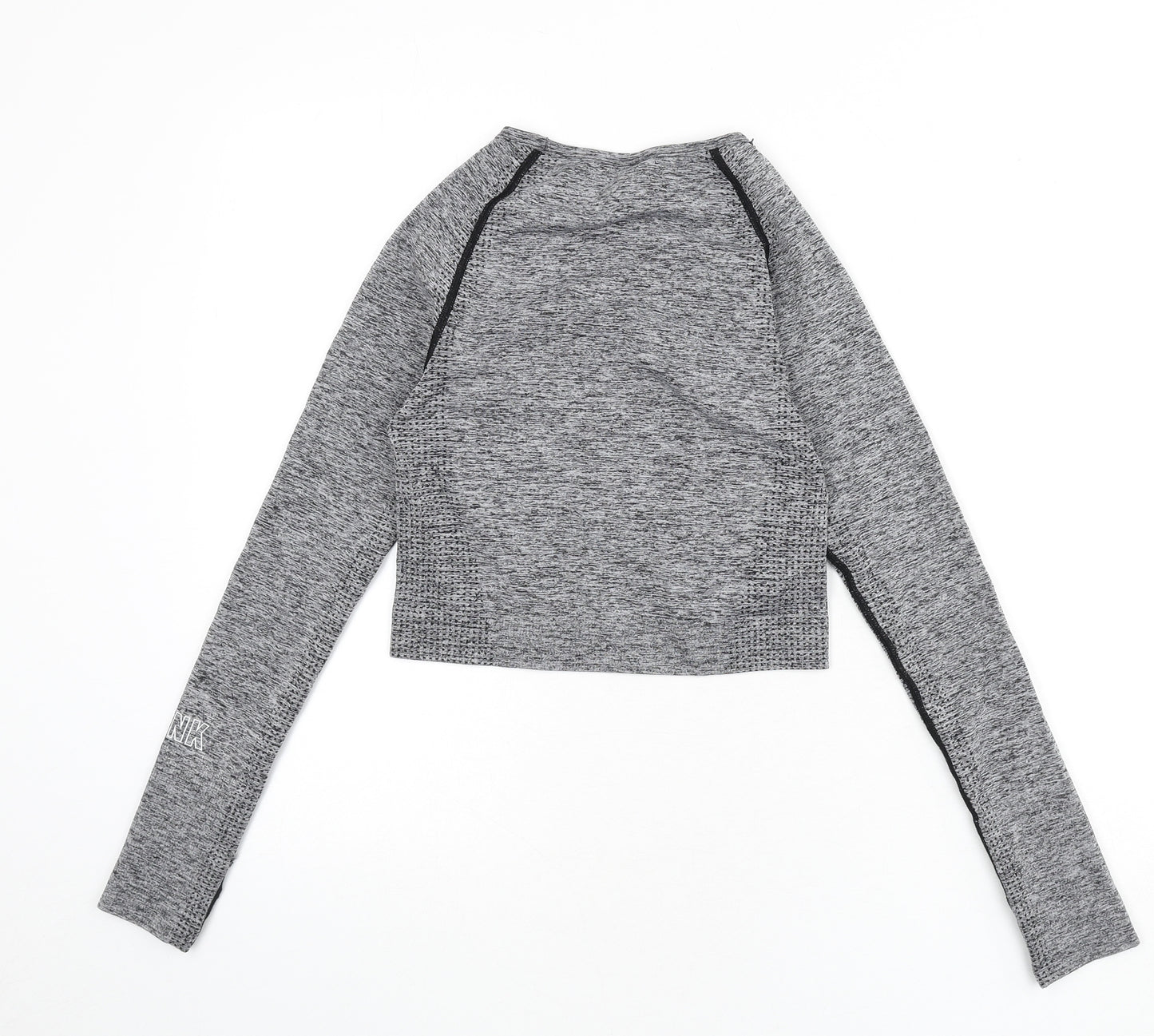 PINK Womens Grey Polyamide Cropped Casual Size S Round Neck Pullover - Thumb Holes