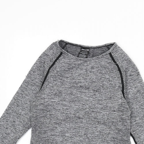 PINK Womens Grey Polyamide Cropped Casual Size S Round Neck Pullover - Thumb Holes