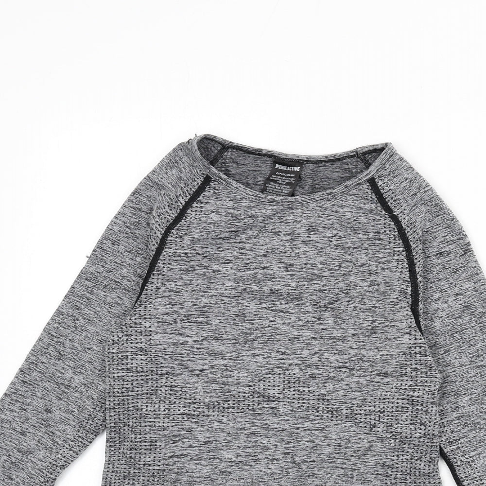 PINK Womens Grey Polyamide Cropped Casual Size S Round Neck Pullover - Thumb Holes