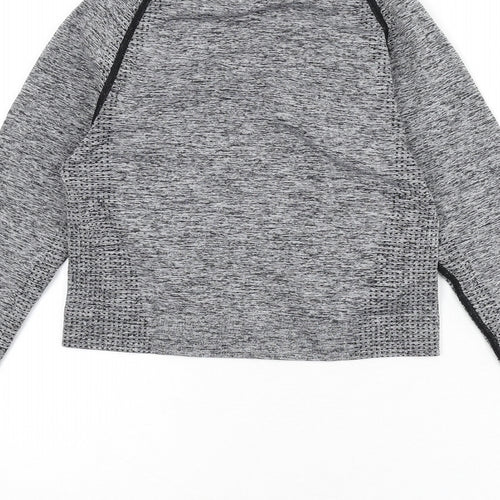 PINK Womens Grey Polyamide Cropped Casual Size S Round Neck Pullover - Thumb Holes