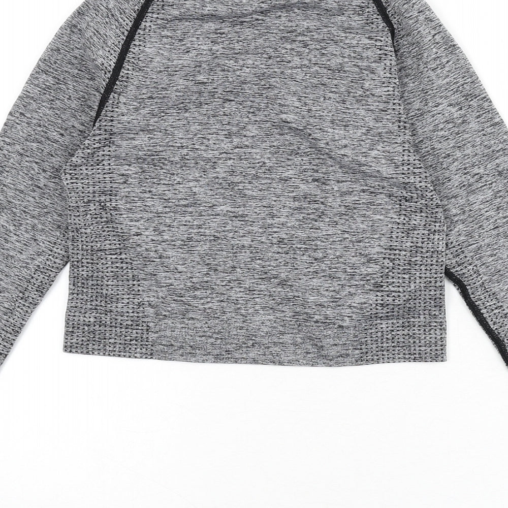 PINK Womens Grey Polyamide Cropped Casual Size S Round Neck Pullover - Thumb Holes