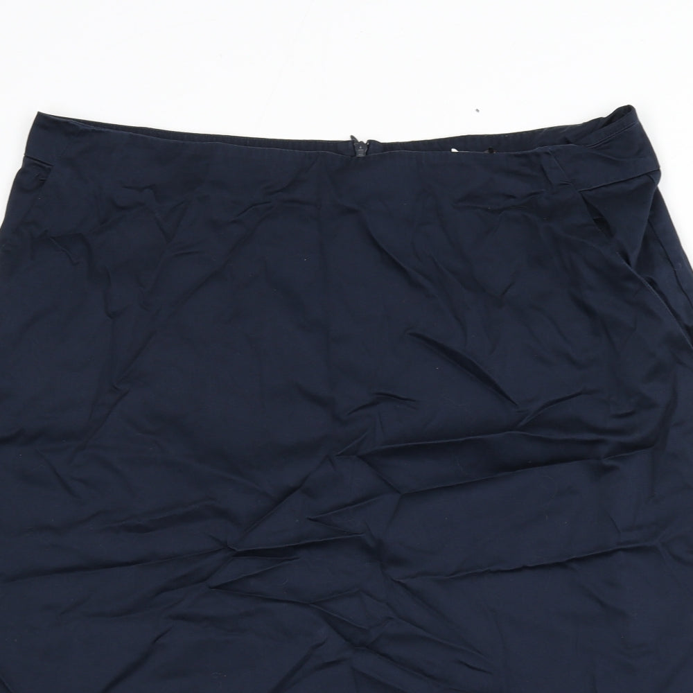 White Stuff Womens Blue Cotton A-Line Skirt Size 18 Zip