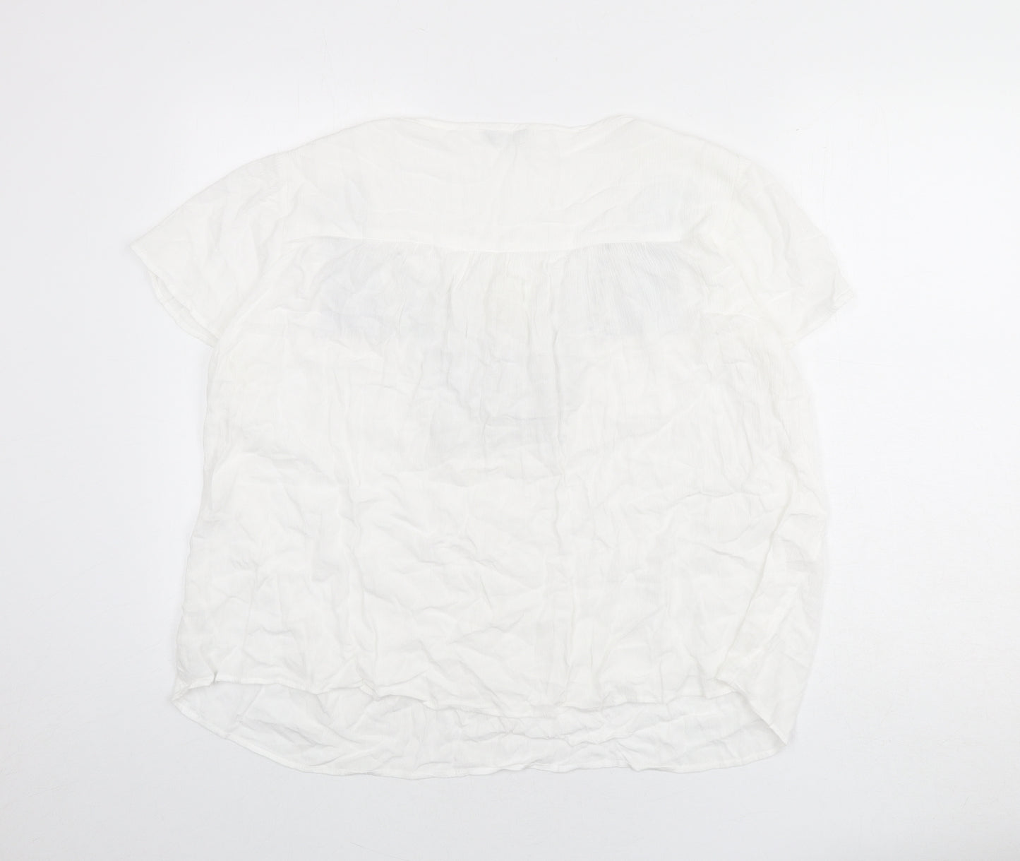 M&Co Womens White Viscose Basic Blouse Size 18 Round Neck - Embroidered Detail, Sequins, Tassles