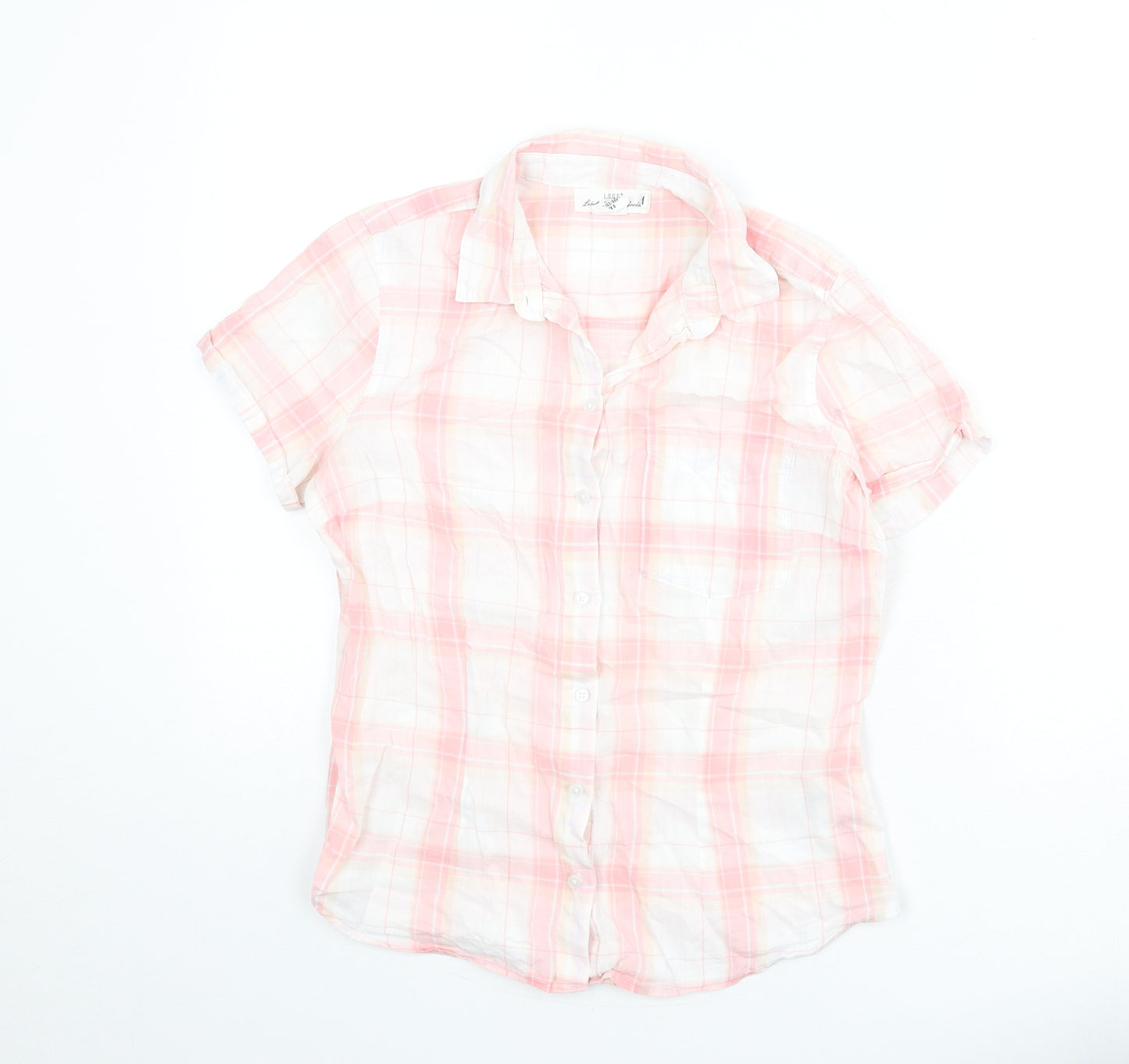 H&M Womens Pink Plaid 100% Cotton Basic Button-Up Size 12 Collared