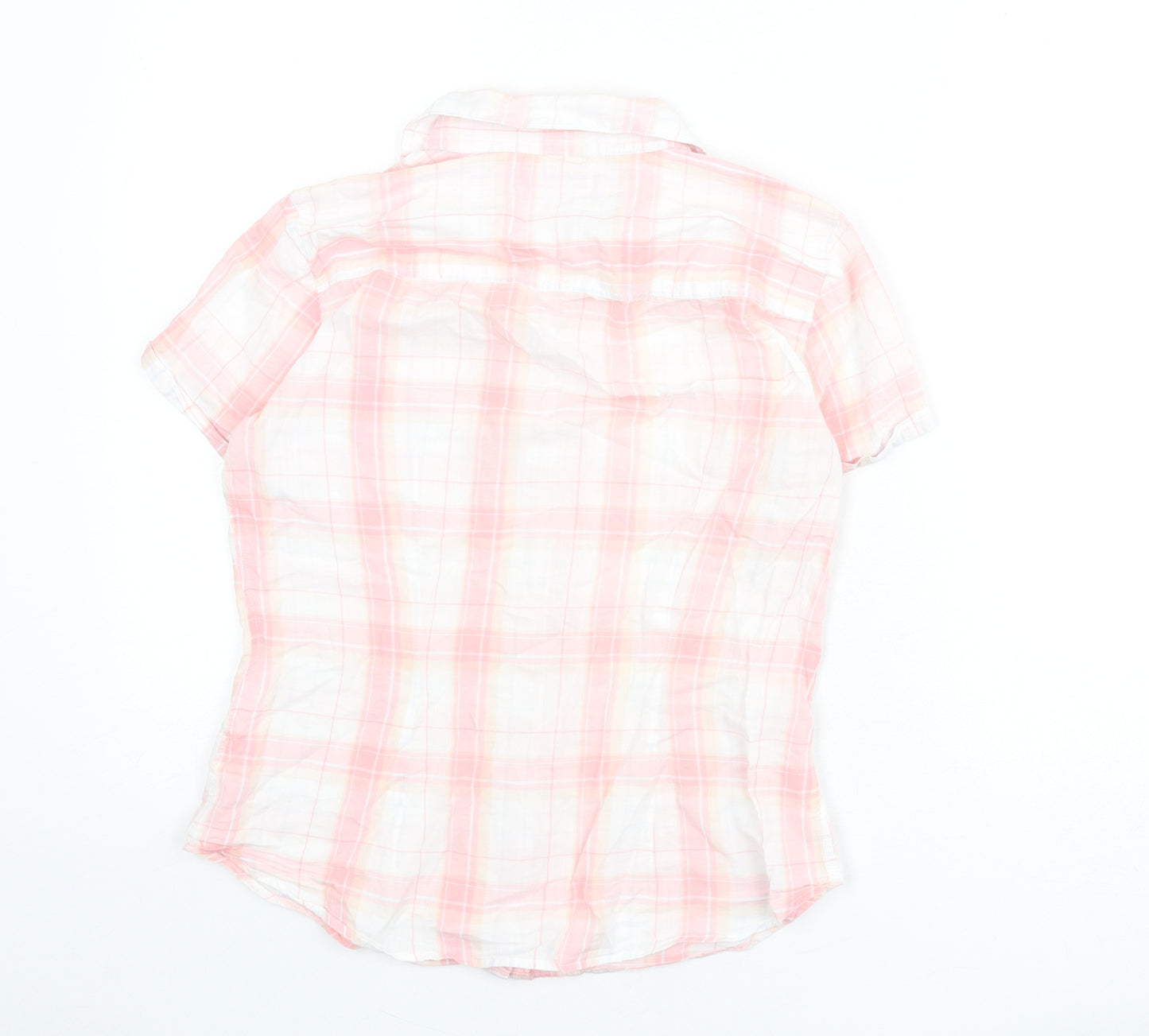 H&M Womens Pink Plaid 100% Cotton Basic Button-Up Size 12 Collared