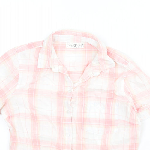 H&M Womens Pink Plaid 100% Cotton Basic Button-Up Size 12 Collared