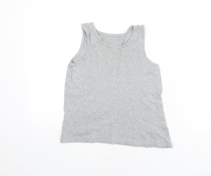Marks and Spencer Boys Grey 100% Cotton Basic Tank Size 9-10 Years Round Neck Pullover