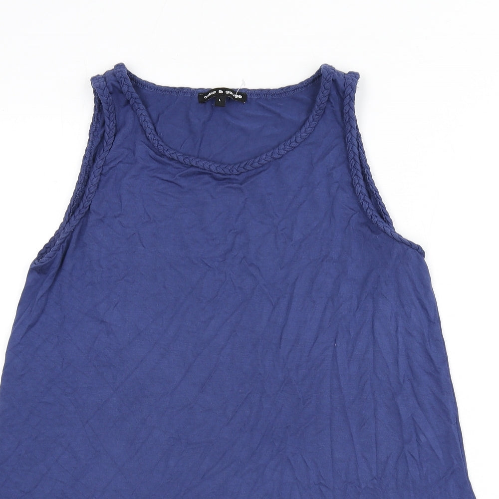 Cable & Gauge Womens Blue Viscose Basic Tank Size L Round Neck