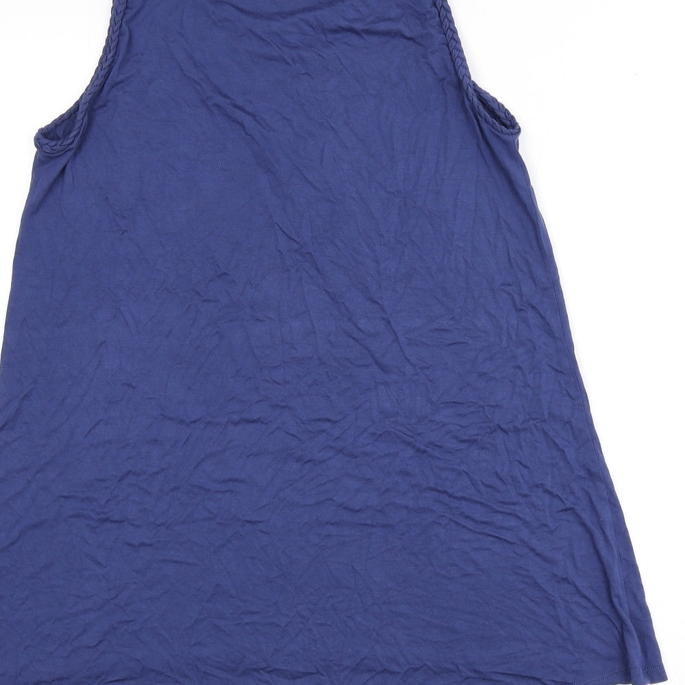 Cable & Gauge Womens Blue Viscose Basic Tank Size L Round Neck