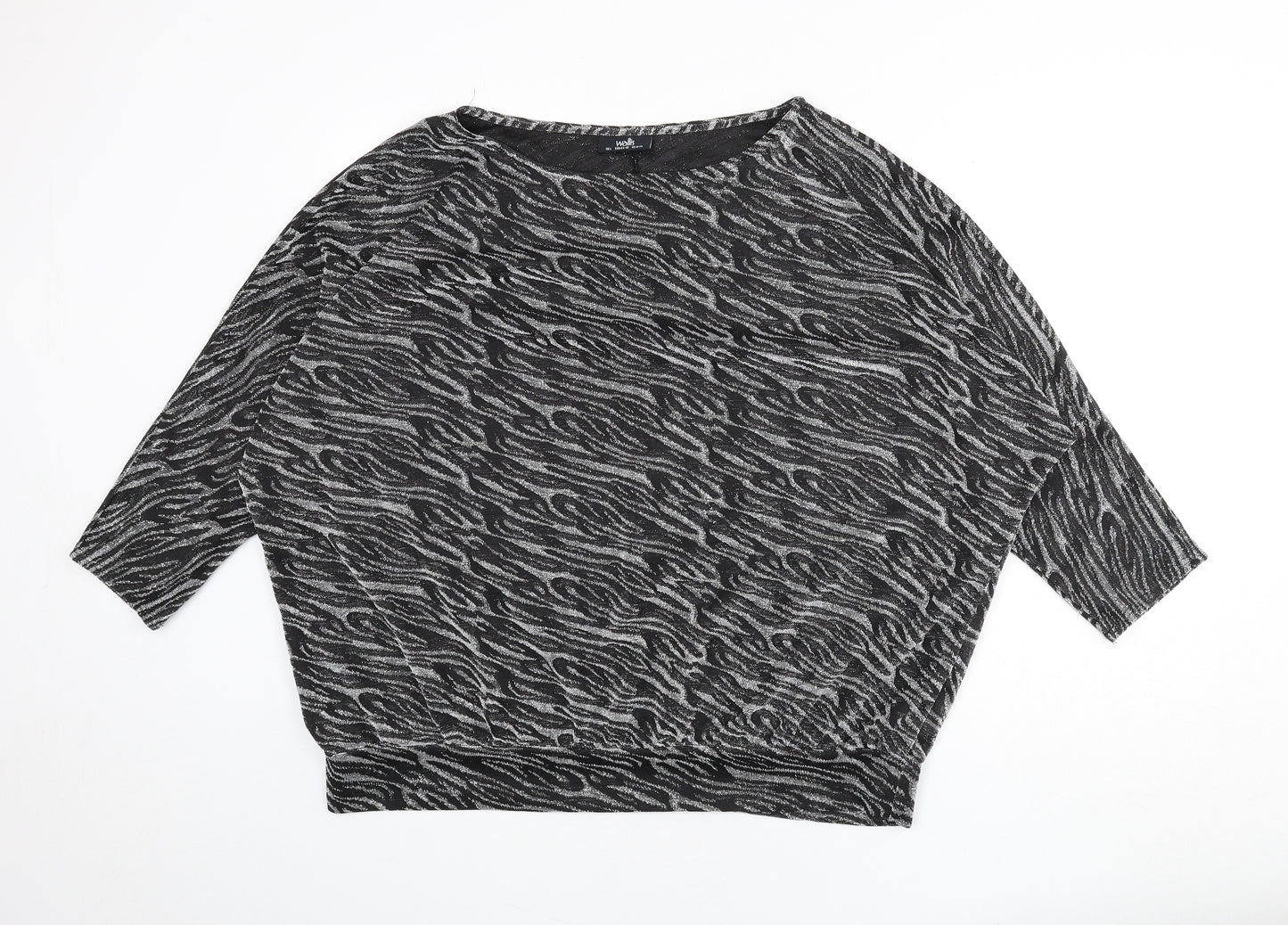 Wallis Womens Black Animal Print Polyester Basic T-Shirt Size L Boat Neck - Zebra Print