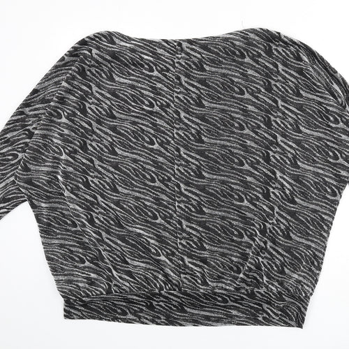 Wallis Womens Black Animal Print Polyester Basic T-Shirt Size L Boat Neck - Zebra Print