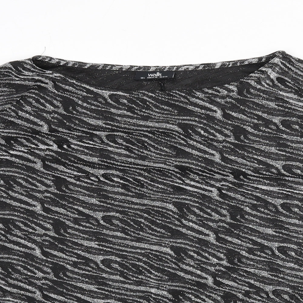 Wallis Womens Black Animal Print Polyester Basic T-Shirt Size L Boat Neck - Zebra Print