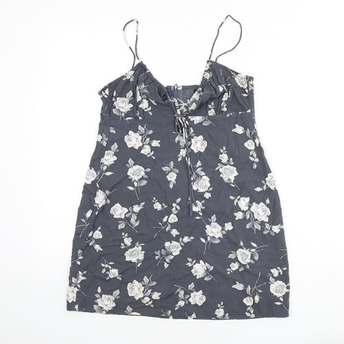 Motel Womens Grey Floral Viscose Mini Size S V-Neck Zip