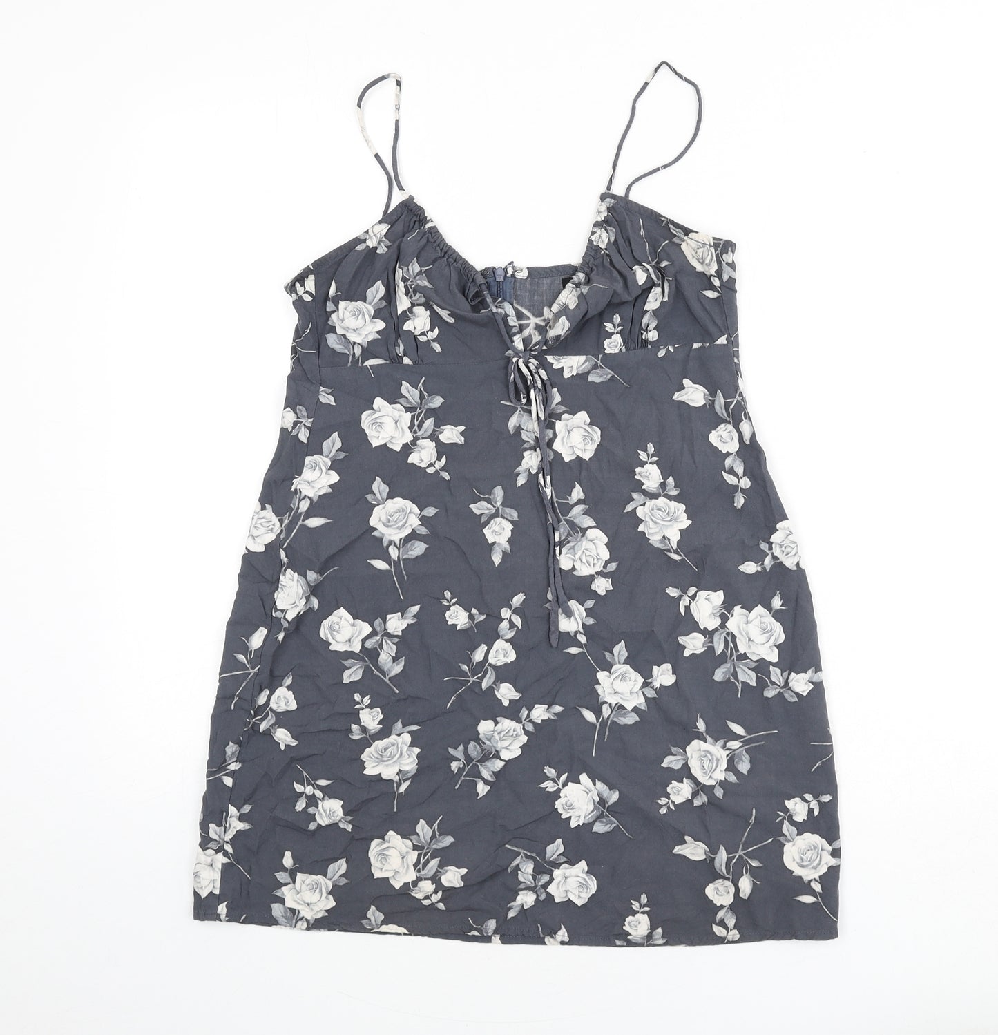 Motel Womens Grey Floral Viscose Mini Size S V-Neck Zip