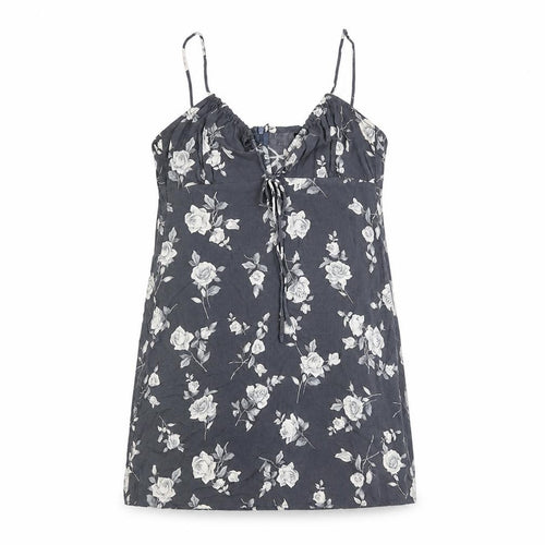 Motel Womens Grey Floral Viscose Mini Size S V-Neck Zip