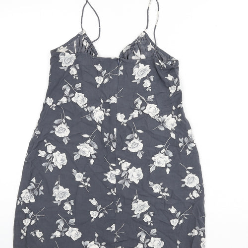 Motel Womens Grey Floral Viscose Mini Size S V-Neck Zip