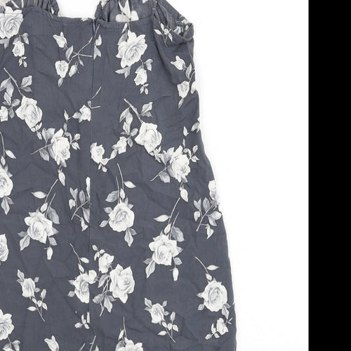 Motel Womens Grey Floral Viscose Mini Size S V-Neck Zip