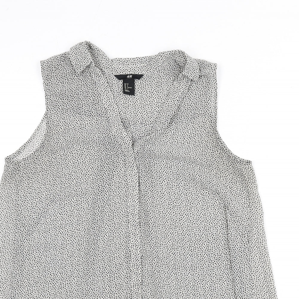 H&M Womens Grey Geometric Polyester Basic Tank Size 10 Collared