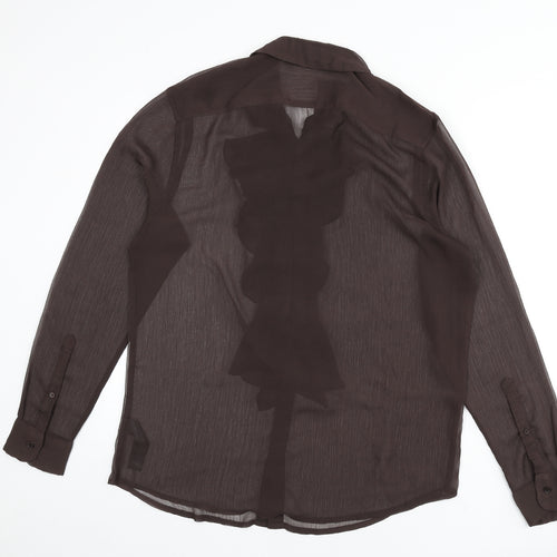 ASOS Womens Brown Polyester Basic Button-Up Size XL Collared - Ruffle Front, Sheer
