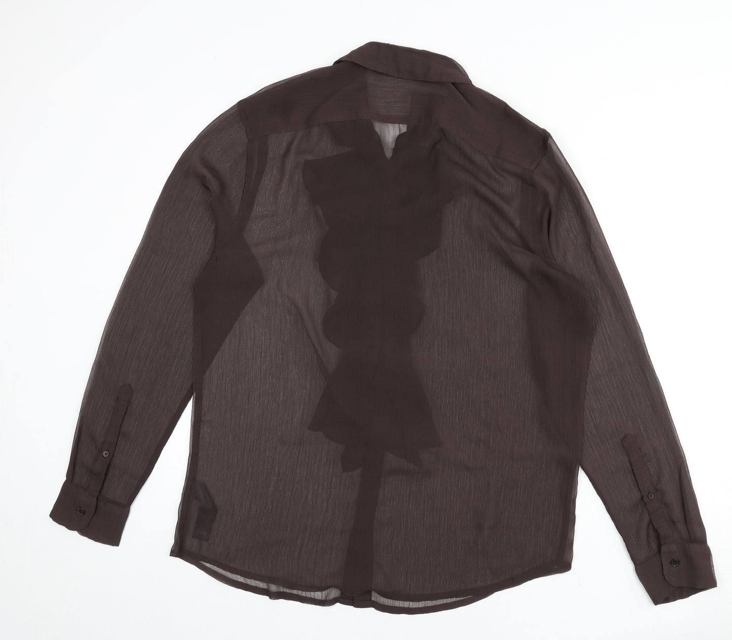 ASOS Womens Brown Polyester Basic Button-Up Size XL Collared - Ruffle Front, Sheer