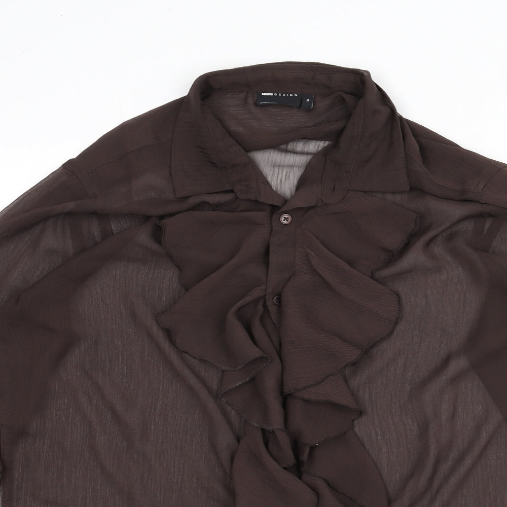 ASOS Womens Brown Polyester Basic Button-Up Size XL Collared - Ruffle Front, Sheer