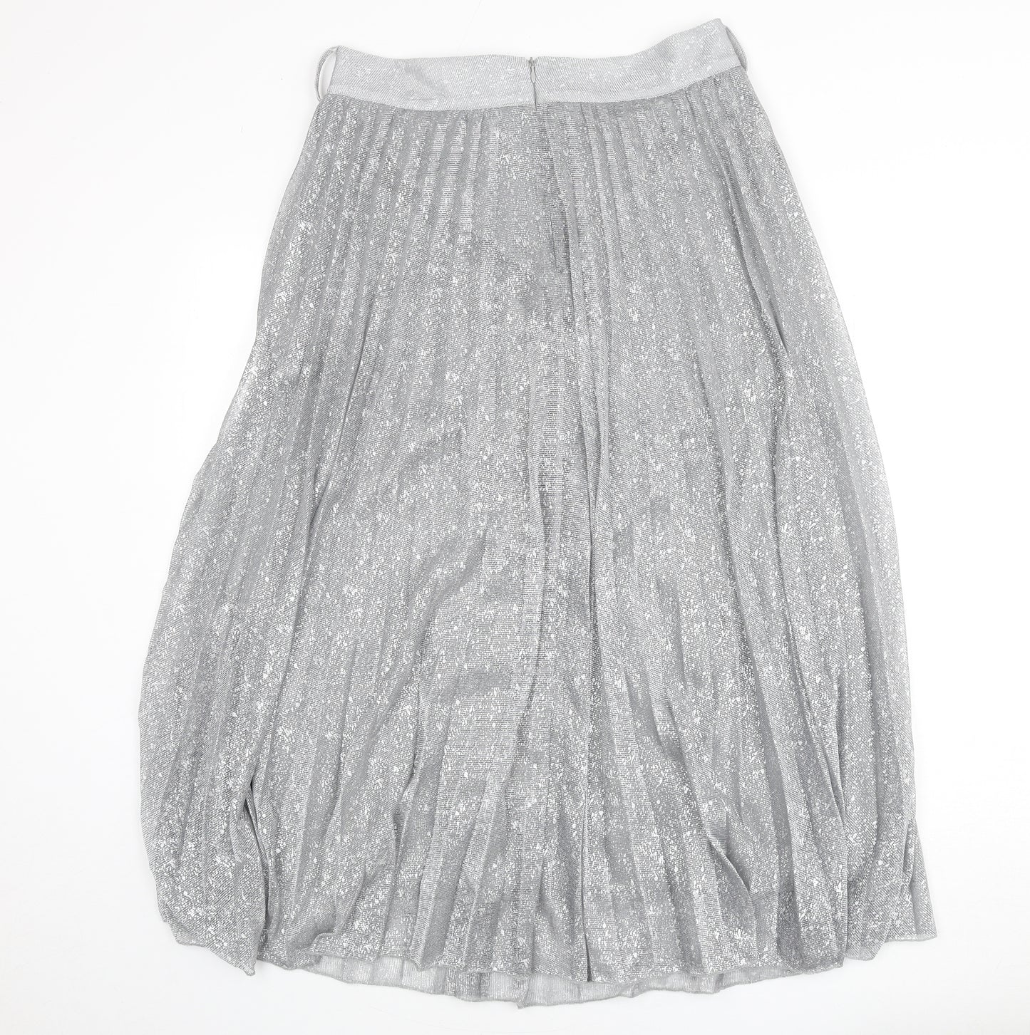 Style Cheat Womens Silver Polyester Pleated Skirt Size 12 Zip - Splatter Look