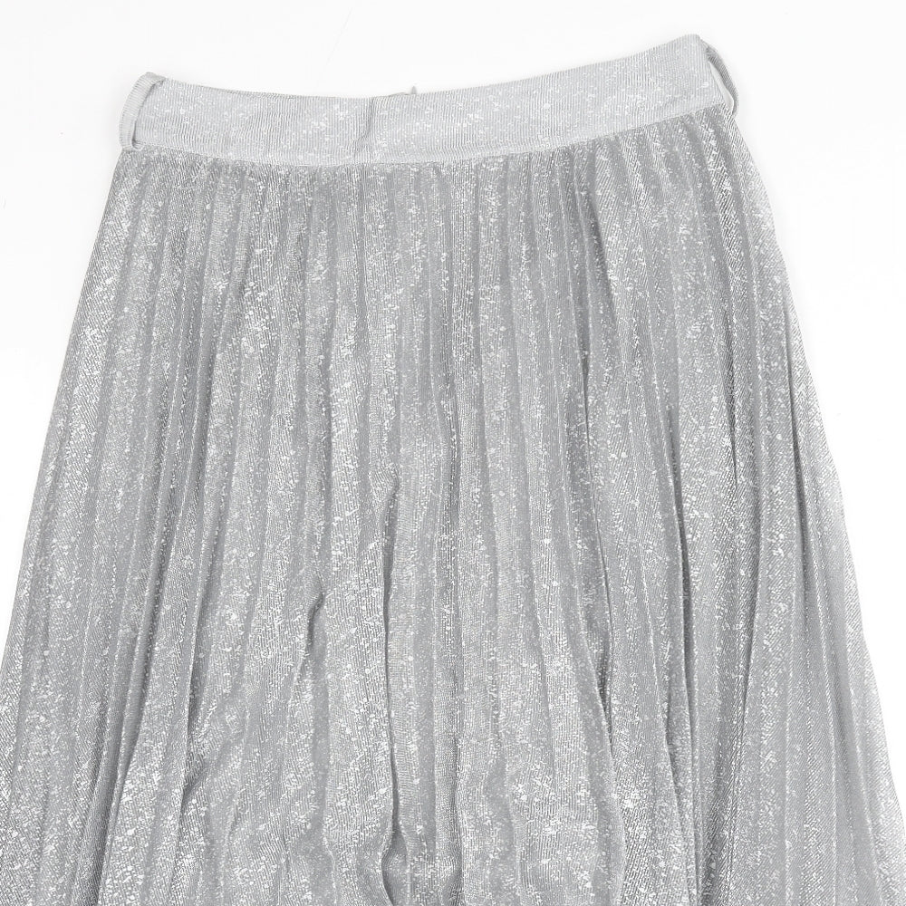 Style Cheat Womens Silver Polyester Pleated Skirt Size 12 Zip - Splatter Look