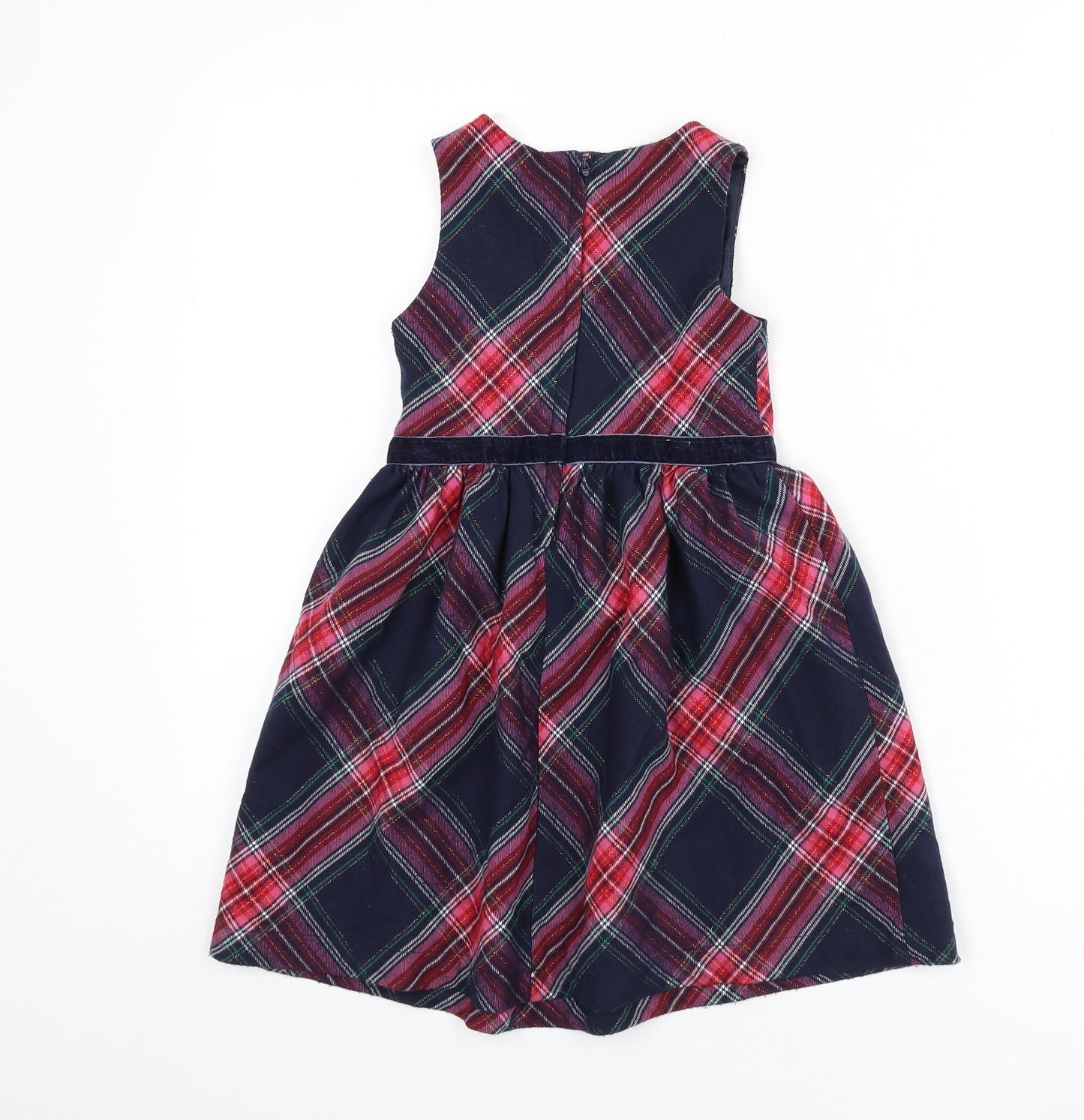 H&M Girls Multicoloured Plaid Polyester Fit & Flare Size 5-6 Years Round Neck Zip - Bow