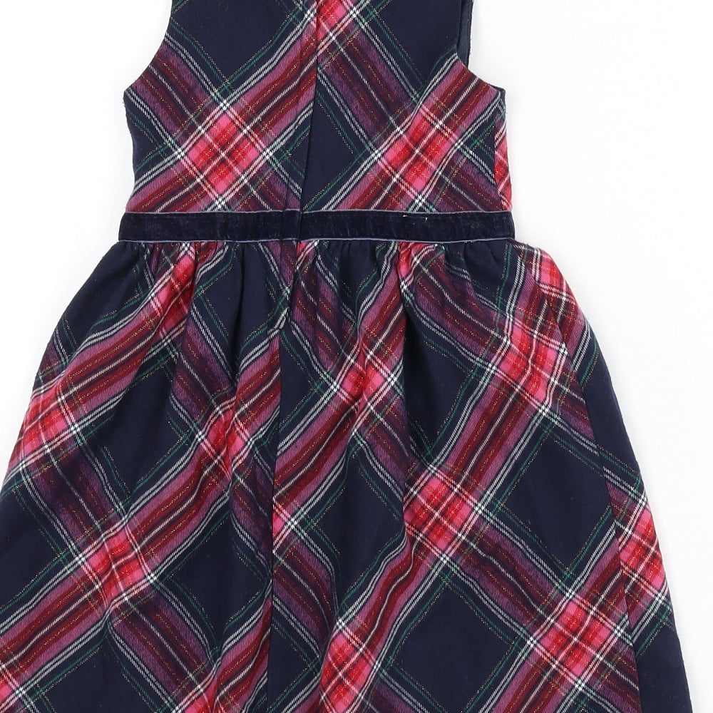 H&M Girls Multicoloured Plaid Polyester Fit & Flare Size 5-6 Years Round Neck Zip - Bow
