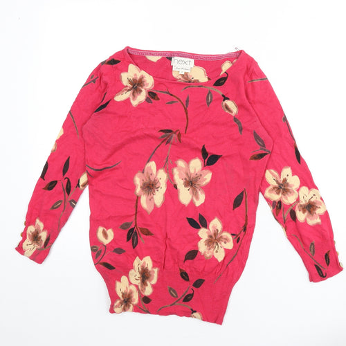NEXT Womens Pink Boat Neck Floral Cotton Pullover Jumper Size 8 - Button Detail