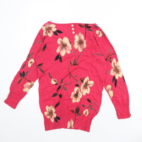 NEXT Womens Pink Boat Neck Floral Cotton Pullover Jumper Size 8 - Button Detail