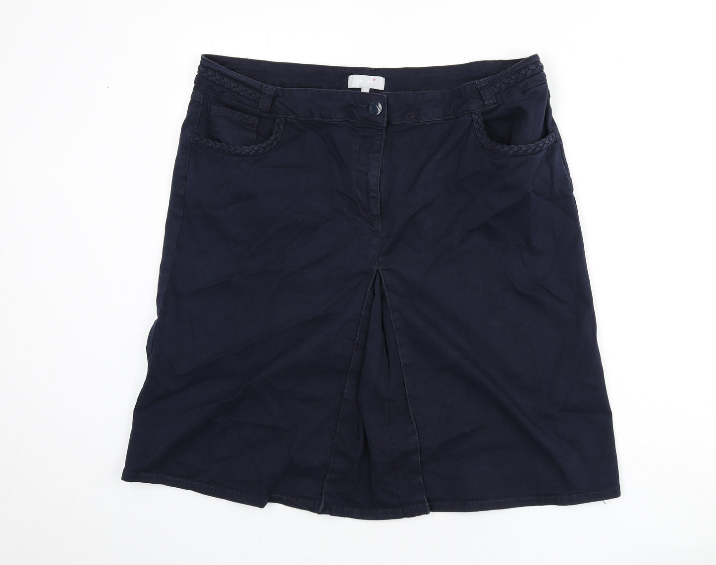 Per Una Womens Blue Cotton A-Line Skirt Size 18 Zip