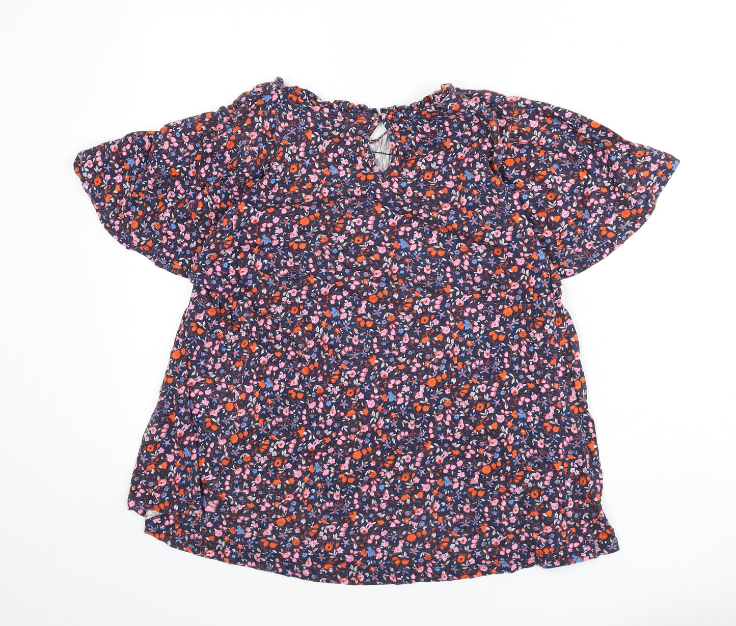 Marks and Spencer Womens Black Floral 100% Cotton Basic Blouse Size 18 Round Neck