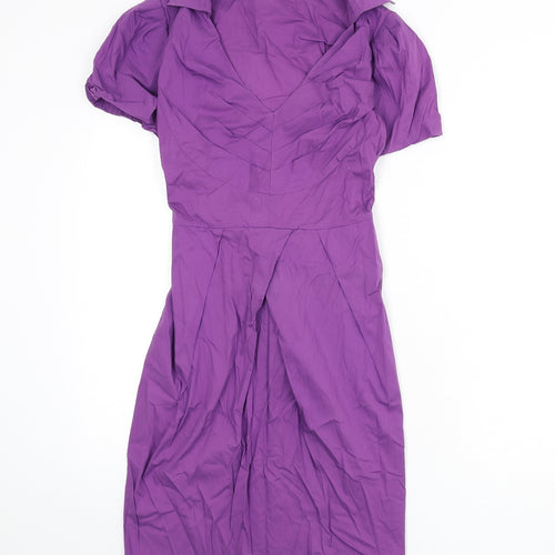 Oasis Womens Purple Cotton A-Line Size 10 Collared Zip - Belted