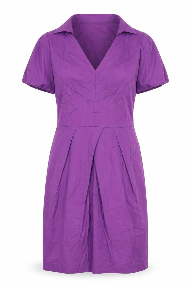 Front view of Oasis women’s purple cotton a-line, size UK 10, collared zip - belted
