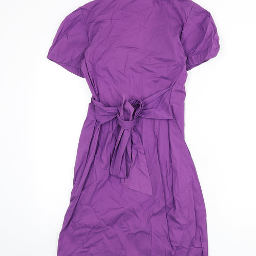 Oasis Womens Purple Cotton A-Line Size 10 Collared Zip - Belted
