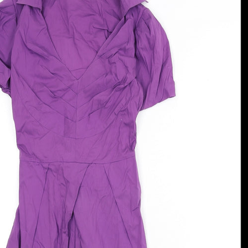 Oasis Womens Purple Cotton A-Line Size 10 Collared Zip - Belted