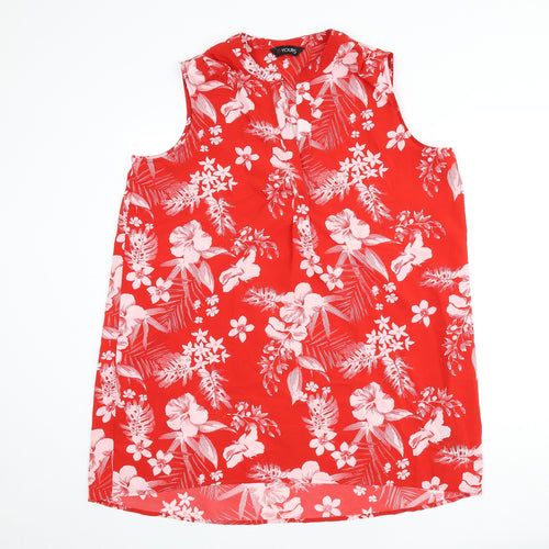 Yours Womens Red Floral Polyester Sheath Size 16 V-Neck Pullover