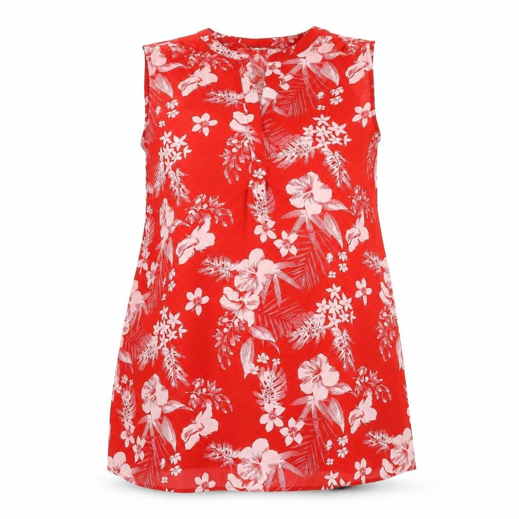 Front view of Yours women’s red floral polyester sheath, size UK 16, v-neck pullover