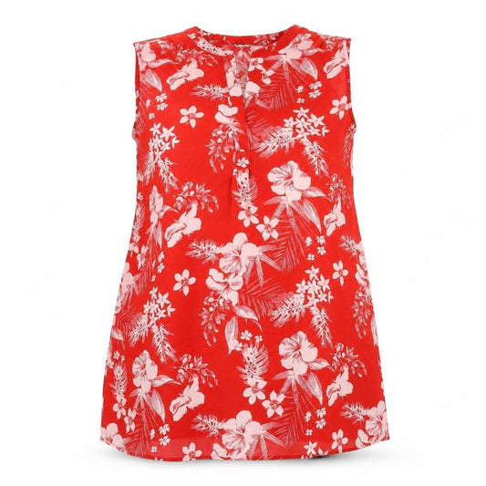 Front view of Yours women’s red floral polyester sheath, size UK 16, v-neck pullover
