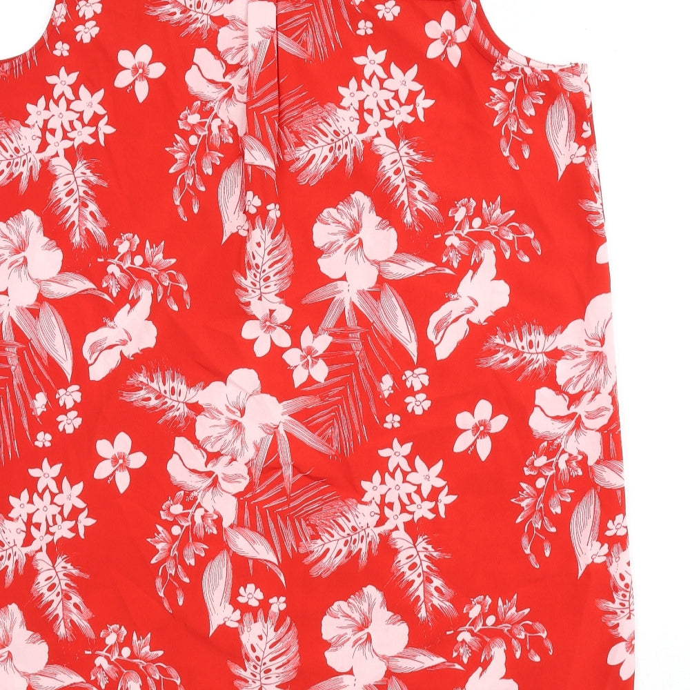 Yours Womens Red Floral Polyester Sheath Size 16 V-Neck Pullover