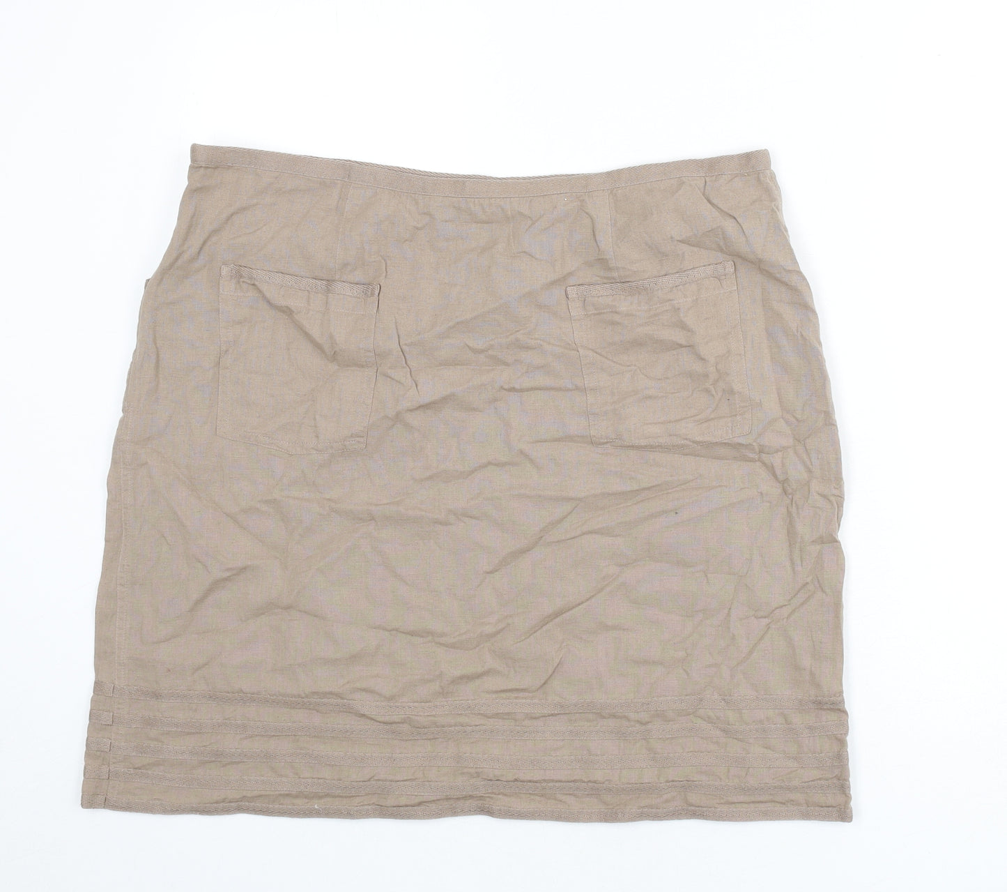 White Stuff Womens Brown Cotton A-Line Skirt Size 16 Zip