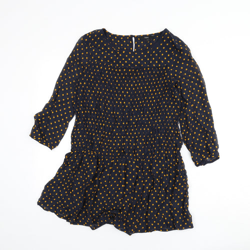 NEXT Womens Blue Polka Dot Viscose Tunic Blouse Size 6 Round Neck - Shirred, Sheer
