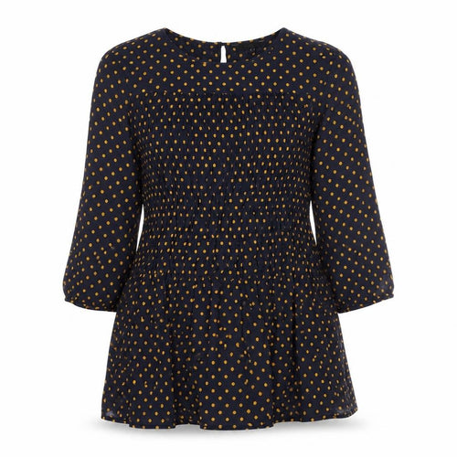 NEXT Womens Blue Polka Dot Viscose Tunic Blouse Size 6 Round Neck - Shirred, Sheer