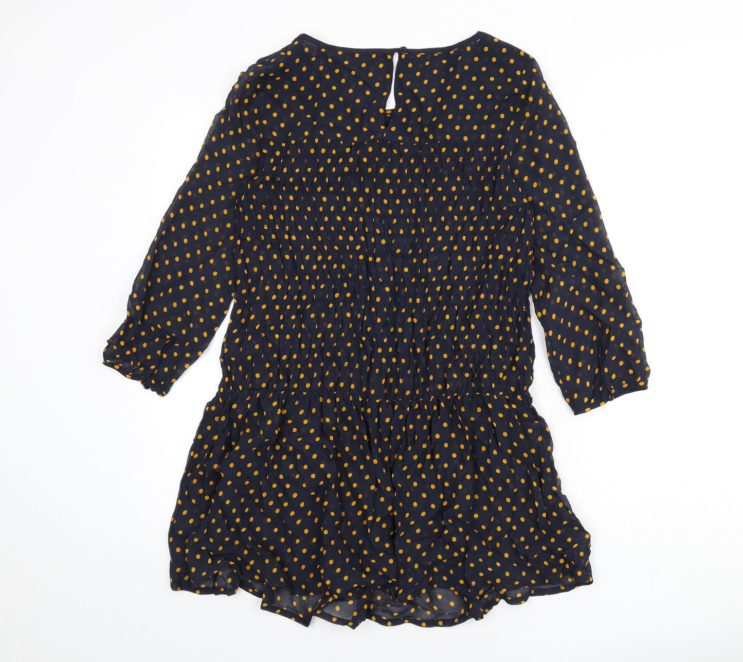 NEXT Womens Blue Polka Dot Viscose Tunic Blouse Size 6 Round Neck - Shirred, Sheer