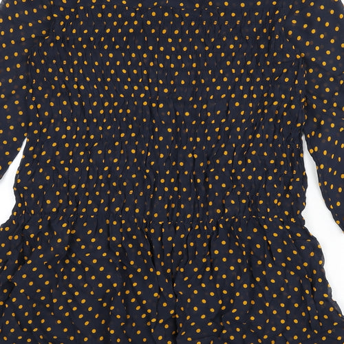 NEXT Womens Blue Polka Dot Viscose Tunic Blouse Size 6 Round Neck - Shirred, Sheer