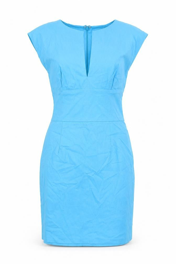 Front view of Diva women’s blue nylon bodycon, size L, v-neck zip